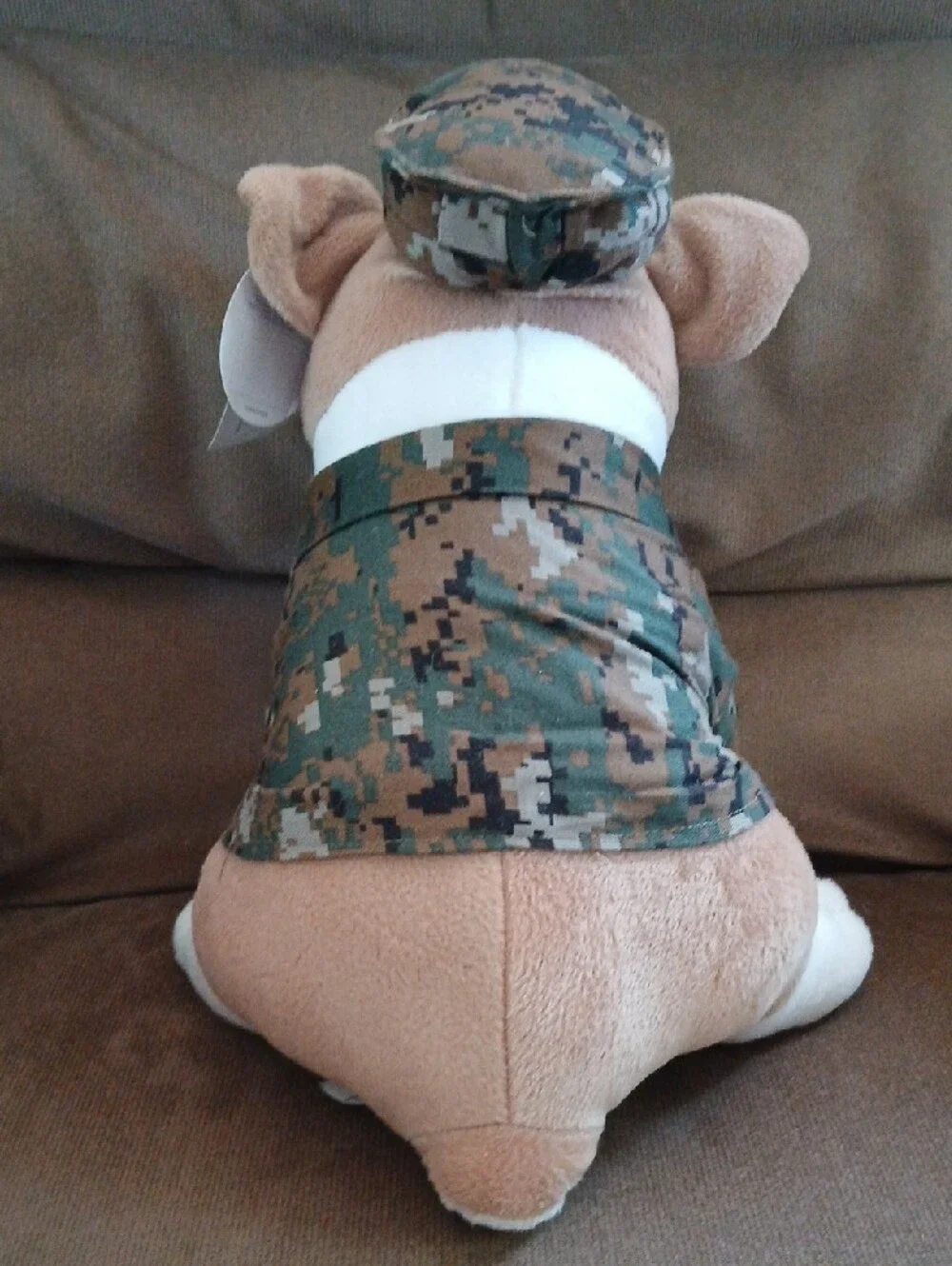 Plush Bulldog Dog Toy in Camouflage Outfit - Brown/Green Chesty